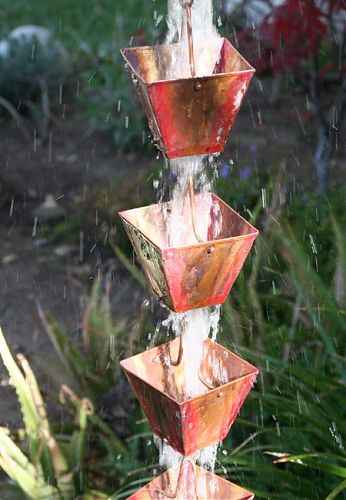 XL Square Cups Rain Chain | Copper Rain Chain