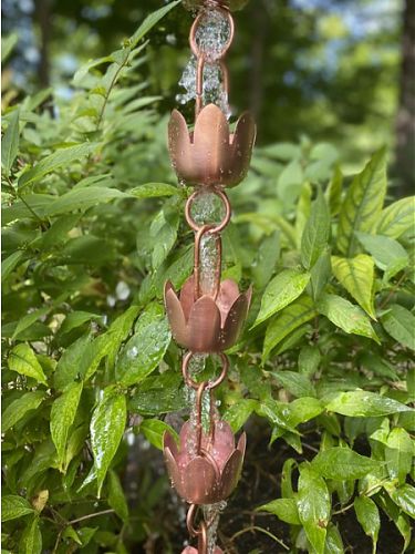 Lily Flower Cups Rain Chain - Copper Rain Chain